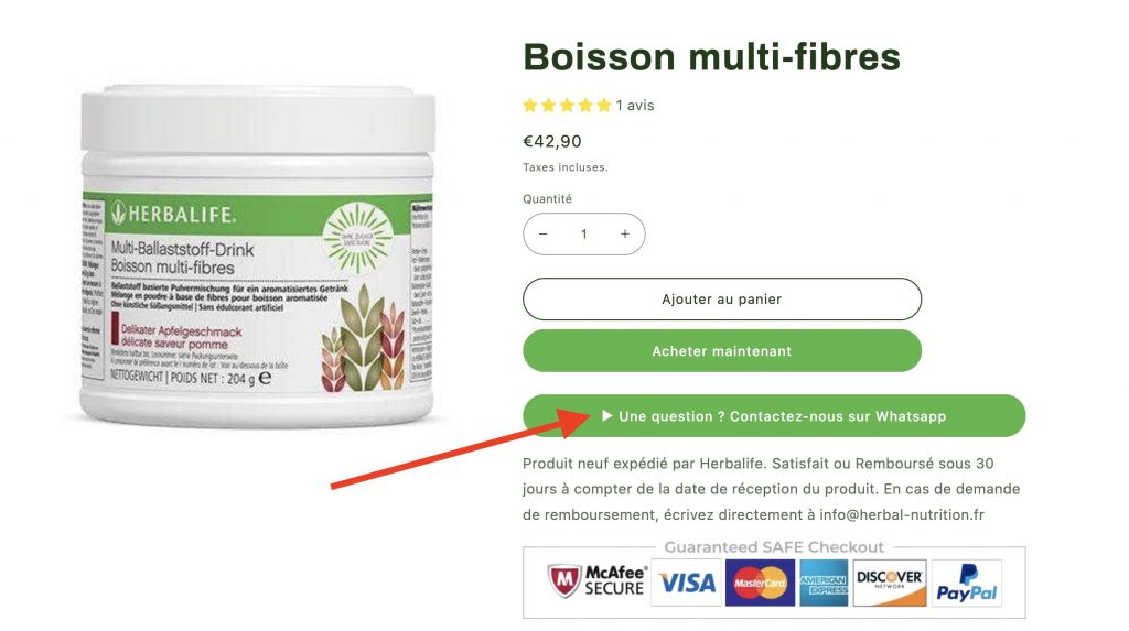 An HTML whatsapp button on a shopify store.
