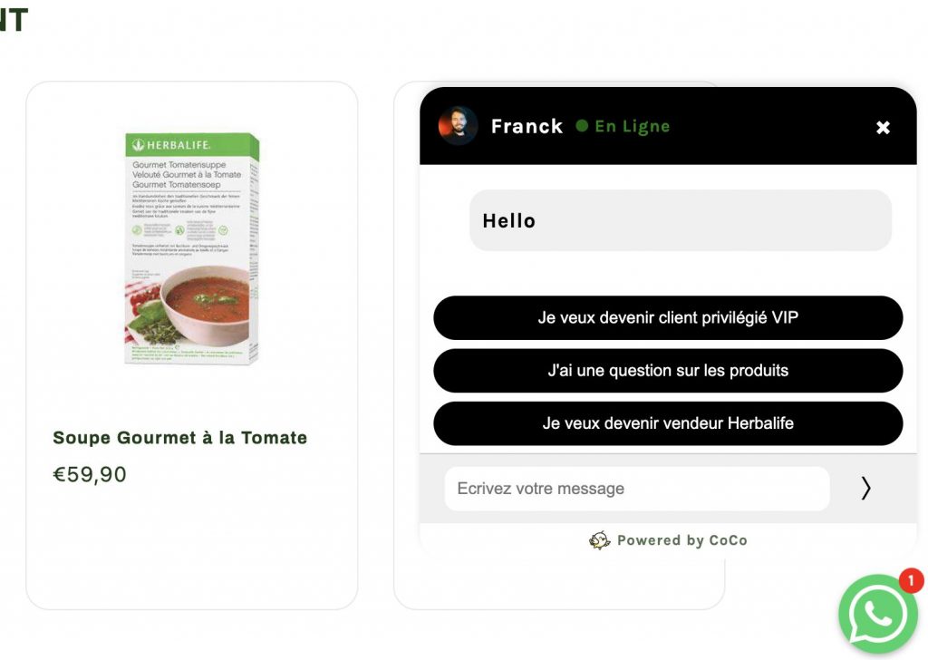 La bulle permettant de capter les conversations sur Whatsapp.