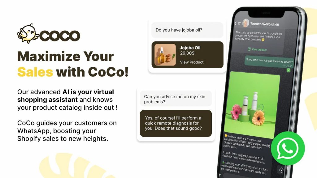 A discussion screen and a text illustration about chatbot on Whatsapp.